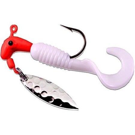 Road Runner Pro Series Curly Tail Jig WSpinner, 116 Oz Fluorescent RedWhite Strip 1652-009